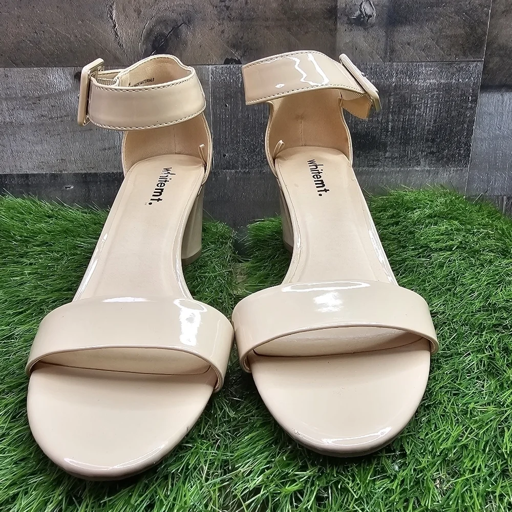Whitemt. Patent Leather Block Heel Sandals